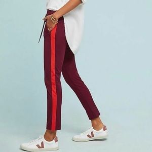 ANTHROPOLOGIE Burgundy Stripe Essential Slim Pants